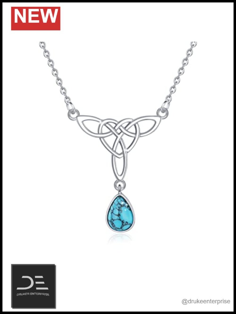 925 Sterling Silver Celtic Knot Pendant Necklace Turquoise Women's Irish